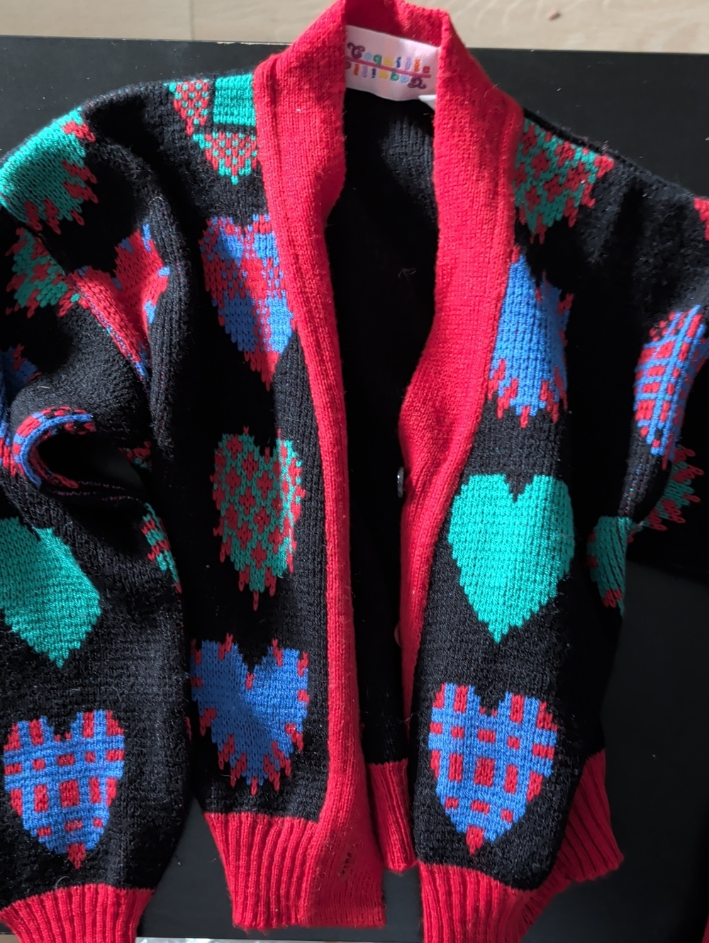 Kids Heart-Pattern Cardigan Jacket - Black/Red/Teal/Blue